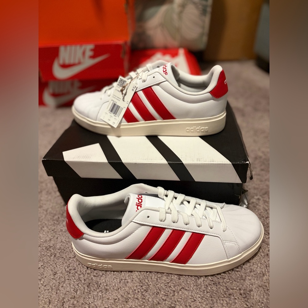 Adidas Red and White Classic Sneakers